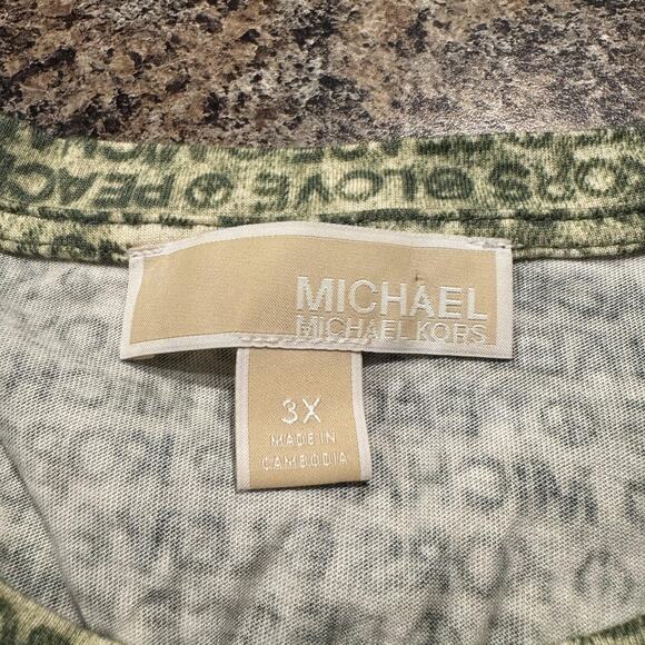MICHAEL Michael Kors Top Spell Out Peace Love Boho Minimalist Casual Green 3X - Picture 3 of 5